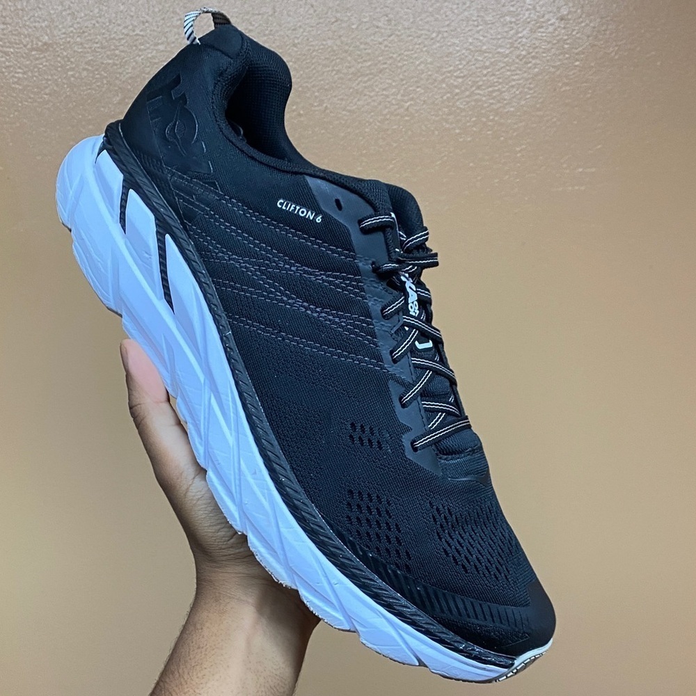 Hoka One One Clifton 6 Men’s Running Sneakers Black And White Size 14 - Picture 8 of 16